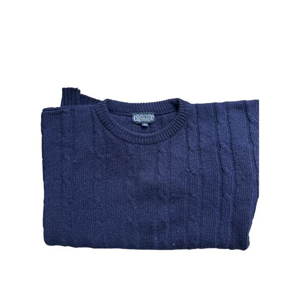 Lands End Sweater Men's XL Navy Wool Cable Knit Scotland Preppy Fisherman - Picture 1 of 6